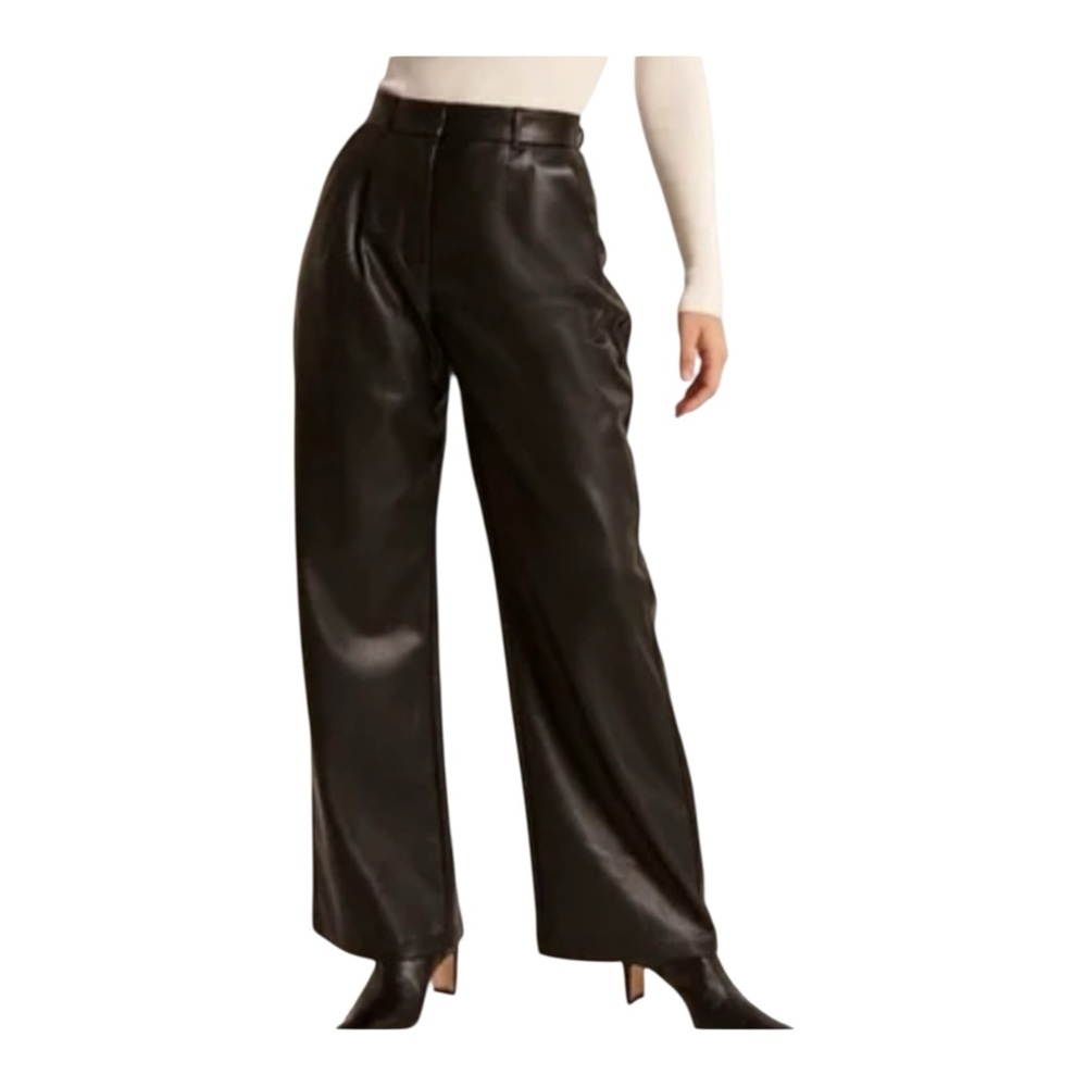 Abercrombie & Fitch Curve Love Vegan Leather Tailored Wide Leg Pants New
